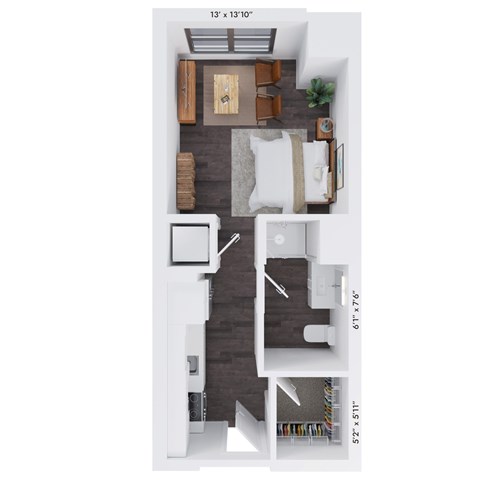 Floor plan for studio, 1 bath, 468 sqft
